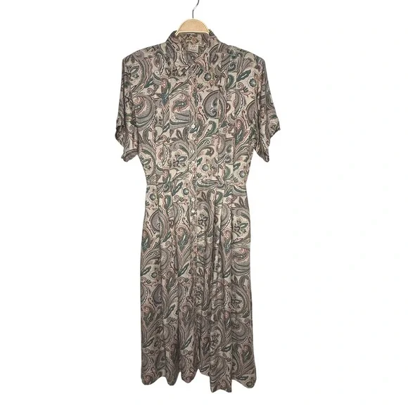 J.G. Hook Vintage Paisley Print Midi Dress Short Sleeve Button Front Sz 14 - Picture 2 of 13